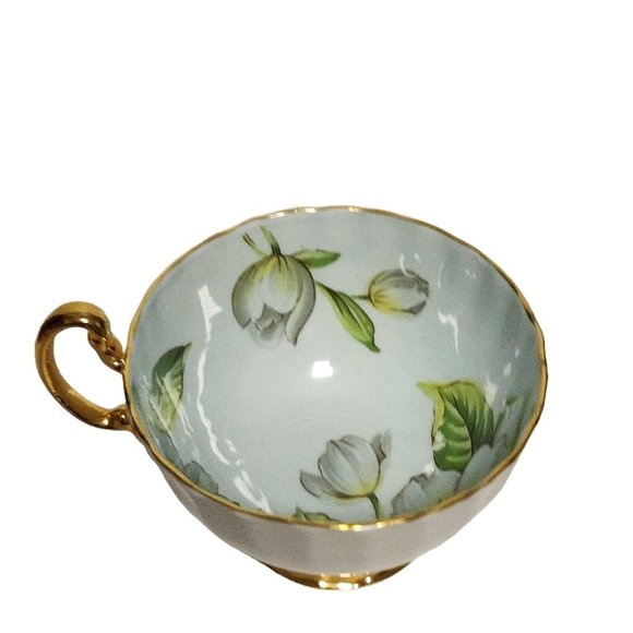 AYNSLEY England DOGWOOD Pattern Light Blue Cup & Saucer Magnolia Flowers - Picture 8 of 12
